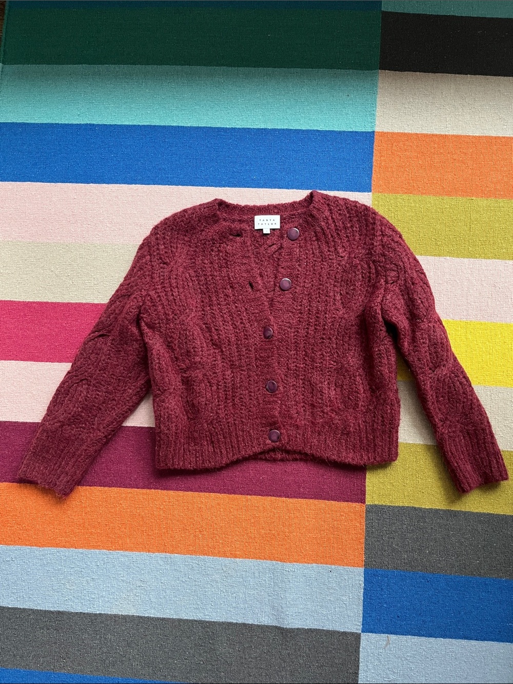 Tanya Taylor Burgundy Knit Button-Up Cardigan